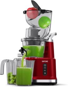 Easy-Use Cold Press Juicer, SiFENE 83mm Wide-Mouth Vertical Slow Masticating Juicer, Whole Fruit & Veg Juice Extractor (Color: Red)